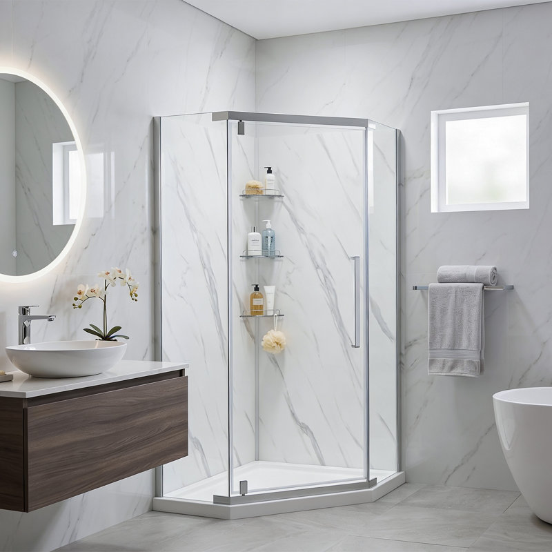 Capri 36 In. W X 36 In. D X 79 In. H Neo Angle Brushed Nickel Shower Kit