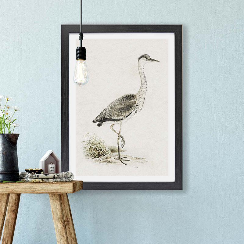 Grey Heron by Von Wright - Framed Print, Black, 24cm H x 33cm W x 2cm D