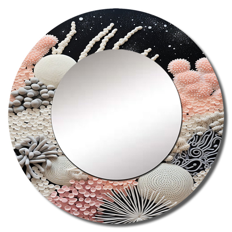 Robida abstrait corail noir et blanc Robida III - miroir unique corail, 23 po x 23 po