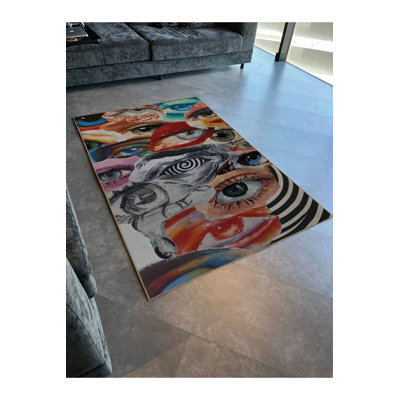 Multi Color Mixed Surrealist Eye Pattern Creative Modern Decorative Machine Washable Area Rug
