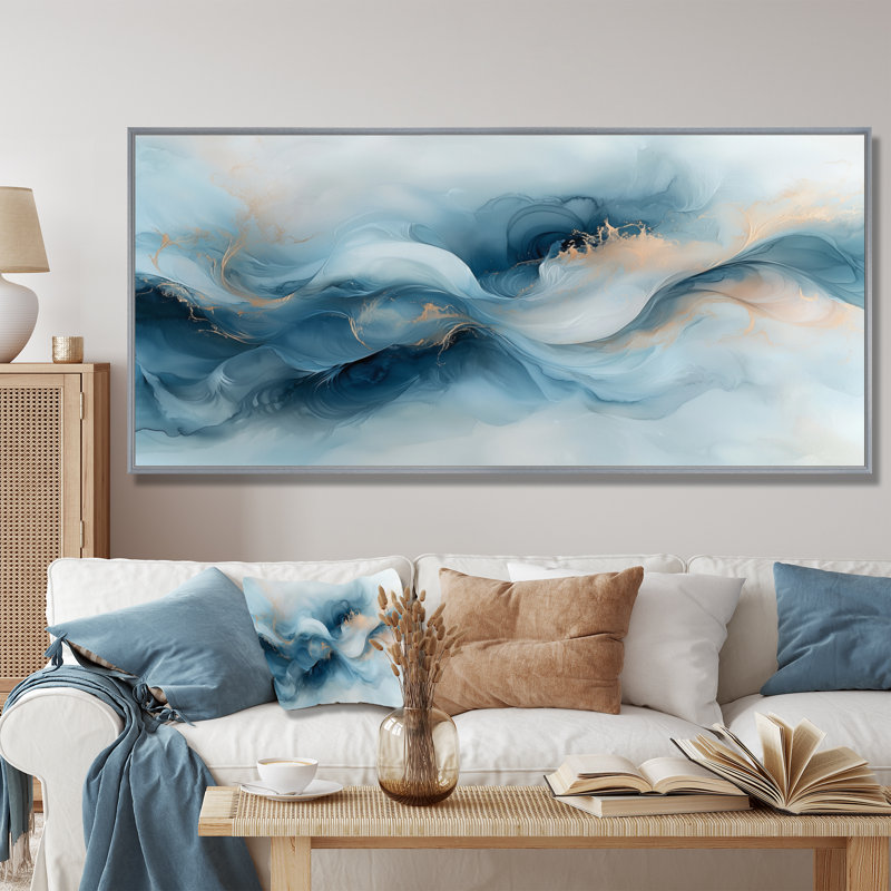 «Fluid Foundations Of Quartzite Marble III», art abstrait sur toile marbrée, Argent argent, H 28 po x l 60 po, Cadre flottant