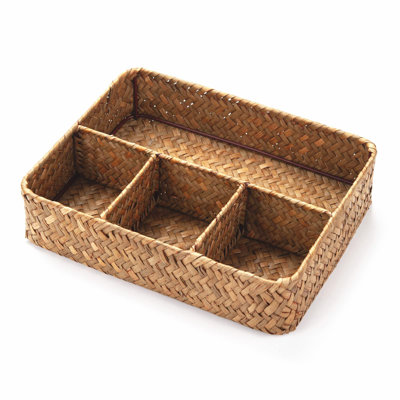 Sachet de thé / porte-sachets de sucre, organisateur de condiments pour station de café, panier de rangement en ruppie maritime, organisateur de panier divisé en osier pour tiroir / tablette / comptoir