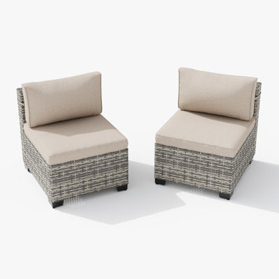 Ensemble de chaises d'extérieur sans accoudoirs 2 pièces avec coussins et pieds réglables
