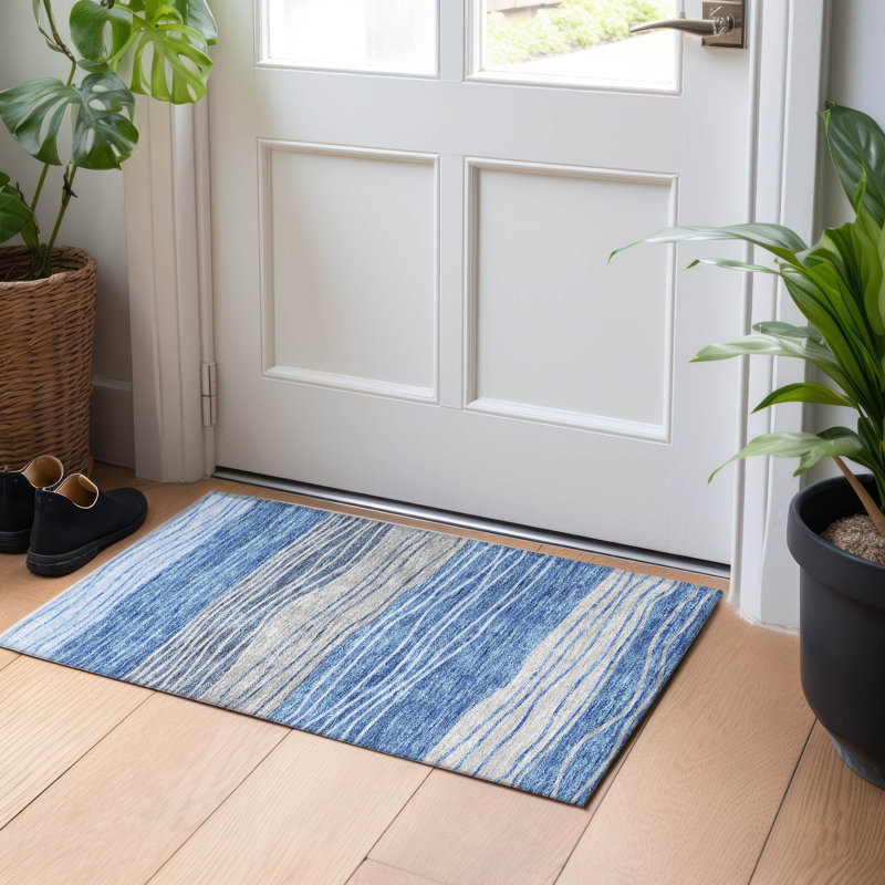 Premium Machine Washable Tweedy Blue Rug, Rectangle 1'8" x 2'6"