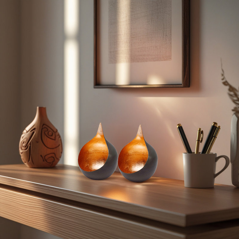 8.07'' H Metal Tabletop Tealight Holder Set of 2 with Gold & Copper Finish for Elegant Christmas Decor, Orange
