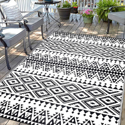 Waterproof Outdoor Rug, Bohemia Reversible Plastic Straw M...