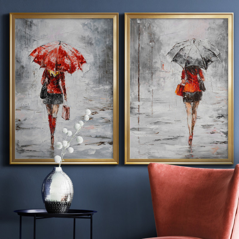 City magasiner III - ensemble de 2 reproductions d'art, H 22,5 po x l 61 po x P 1,5 po, Toile encadrée dorée, Pas de tapis