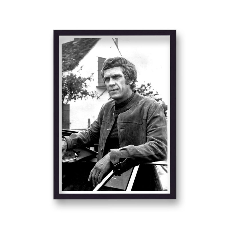 Steve Mcqueen Portrait Round Neck Suede Jacket - Single Picture Frame Print