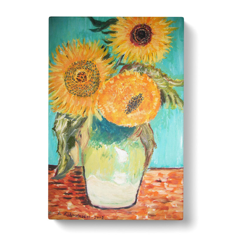 Sunflowers In A Vase by Vincent Van Gogh - Wrapped Canvas Painting, 50cm H x 35cm W x 3cm D