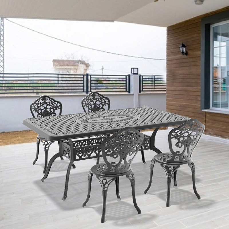 All-Weather Cast Aluminum Dining Furniture Set With Black Frame, 4
