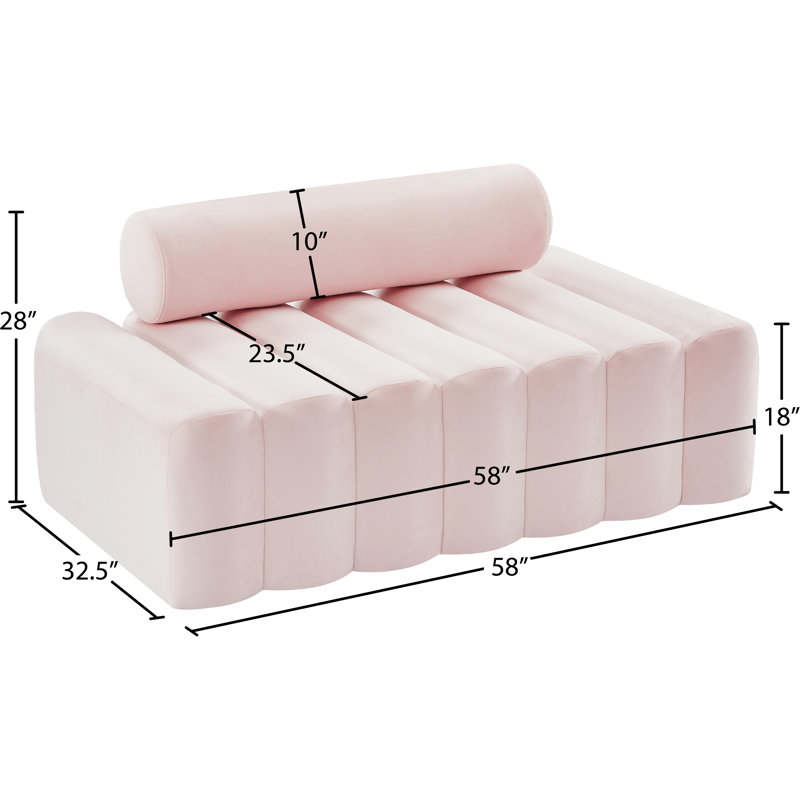 Causeuse en velours sans accoudoirs 58 po Fareiz, Velours rose