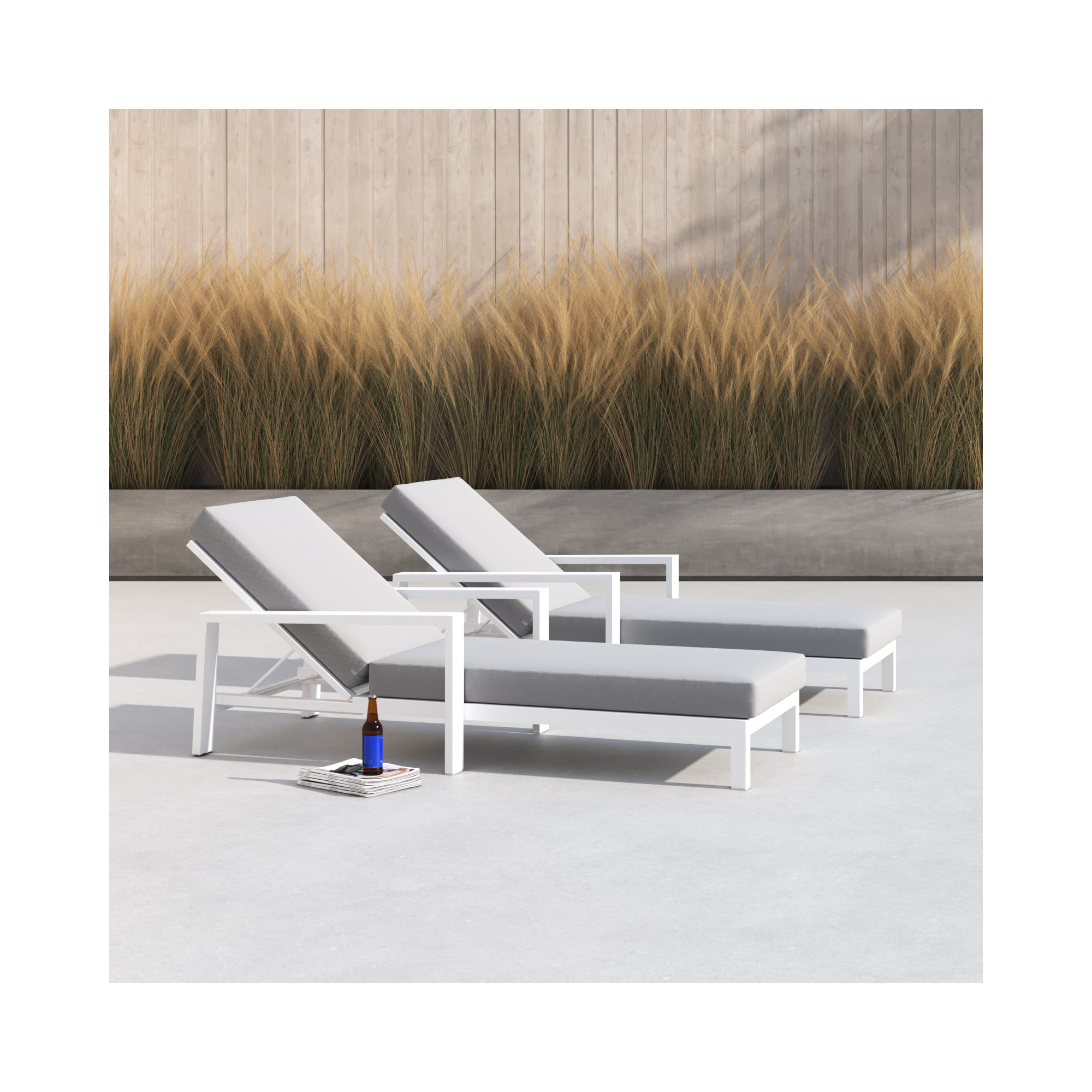 Hoyt 35'' Outdoor Metal Chaise Lounge, Grayish Cushion/Snow White Frame
