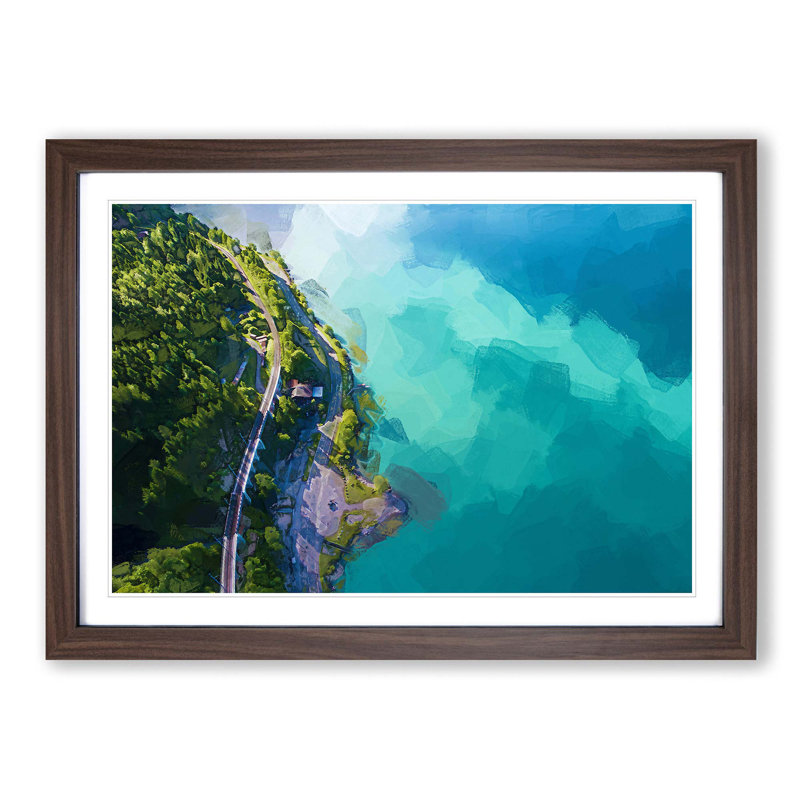 Lake View in Switzerland in Abstract - Picture Frame Graphic Art Print, Walnut Framed, 62cm H x 87cm W x 2cm D