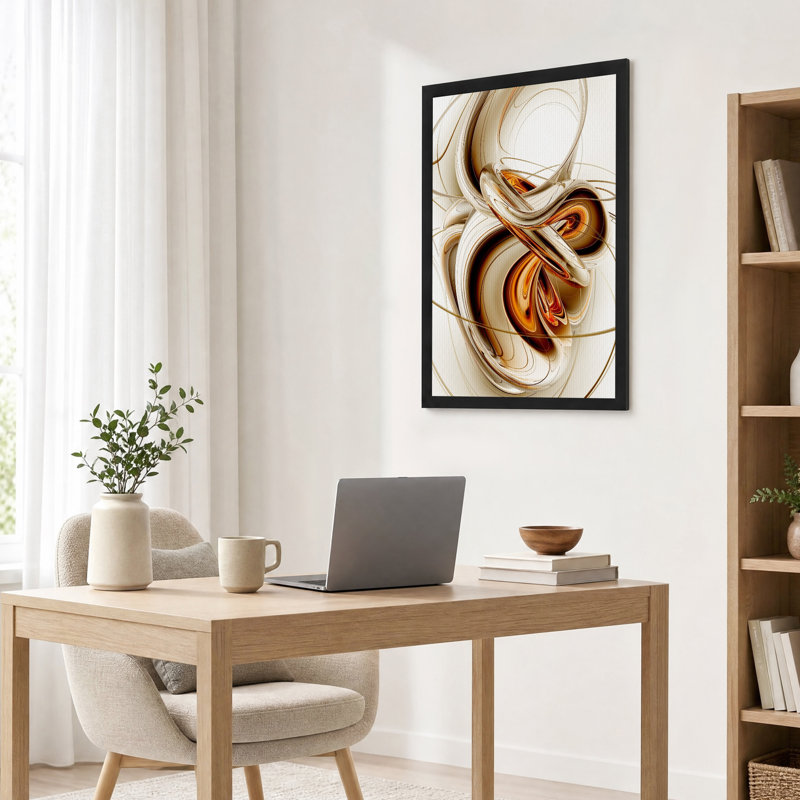 Toile murale aux formes abstraites tourbillonnantes en bronze et or, H 36 po x l 24 po
