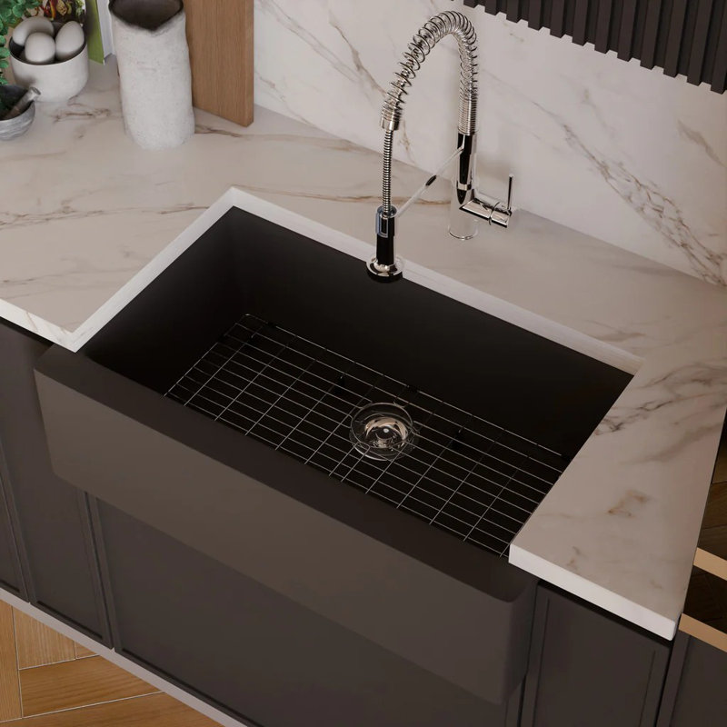 Single Bowl Farmhouse Granite Composite Kitchen Sink, Expresso