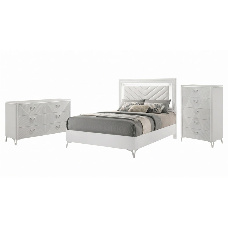 Ensemble de chambre moderne 3 pièces, pour chambre à coucher, Lit; commode; commode, Grand lit