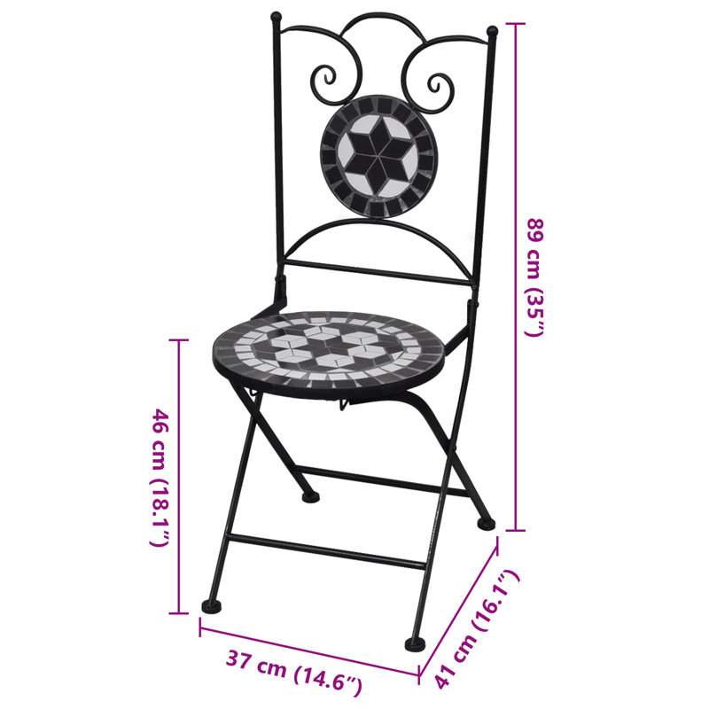Ceramic Patio Folding Chair Folding Chair Set, Black/White