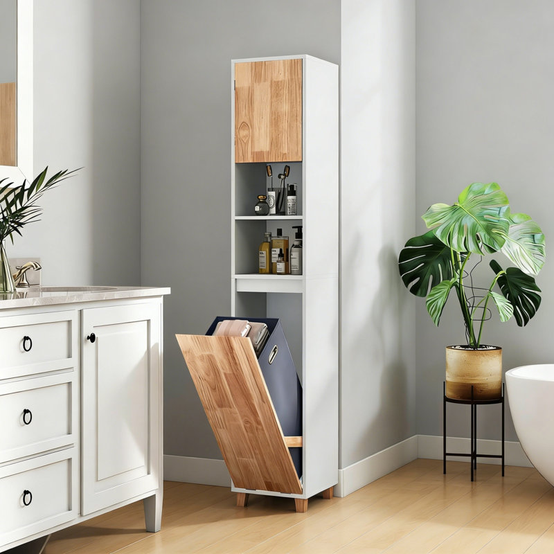 Rubber Wood, MDF, Fabric Freestanding Linen Cabinet