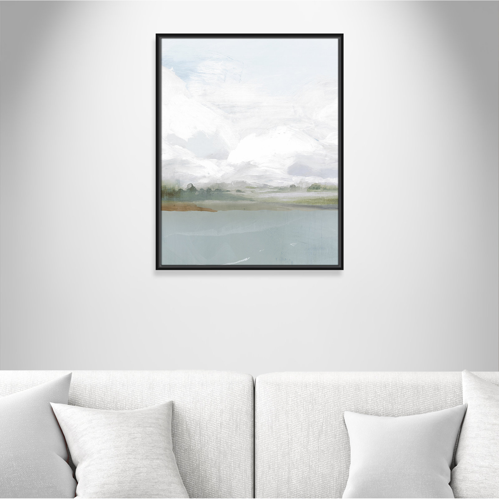All Shore Watercolor Canvas Painting Print with Wood Floater Frame , 29.5" H x 23.5" W, Black