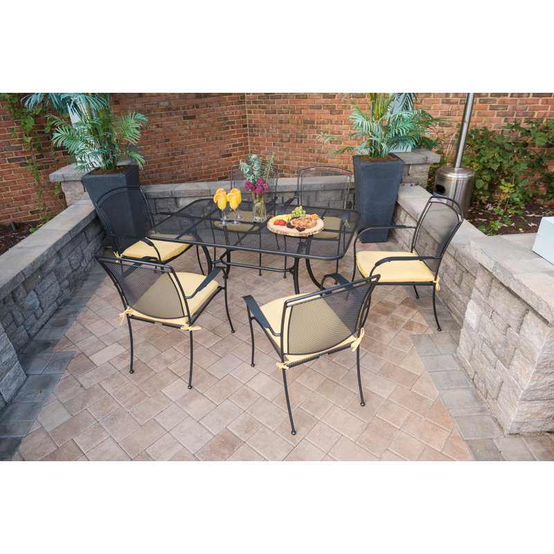 Henley 7-Piece Black Wrought Iron Mesh Outdoor Dining Set