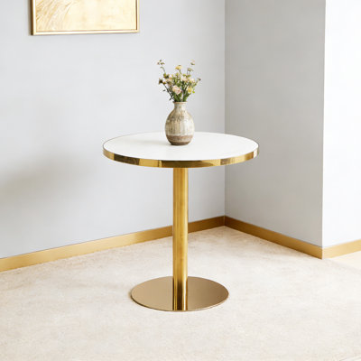 Century Modern Pedestal Table, Multi-Functional Dining Table, 31.5"L x 31.5"W x 28.9"H, MDF/Metal, 1-Piece, Dining Table, Golden,White, Sturdy Metal Frame