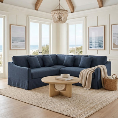 Igor 86"W Farmhouse Slipcover Down Filled Corner Sectional Sofa