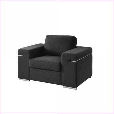 Fauteuil d'appoint rembourré en tissu de lin noir Gianna, siège simple confortable pour adultes, pour la chambre à coucher du salon