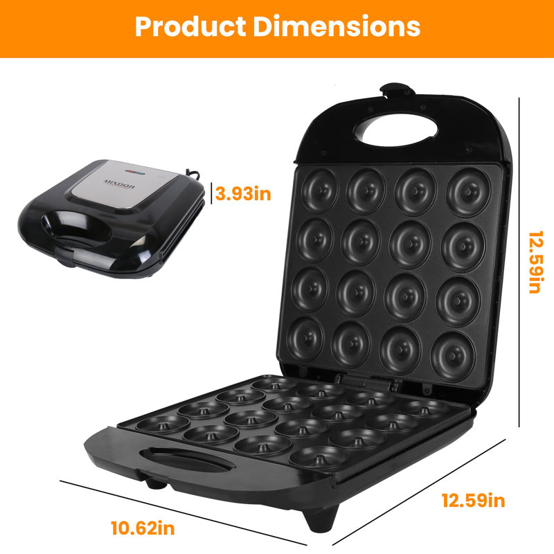 Mini machine à beigne avec 16 trous de beignets, revêtement antiadhésif, chauffage double face