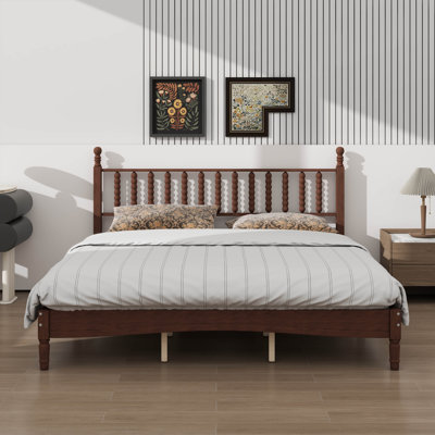 Wooden Platform Bed Featuring A Gourd-Shaped Headboard