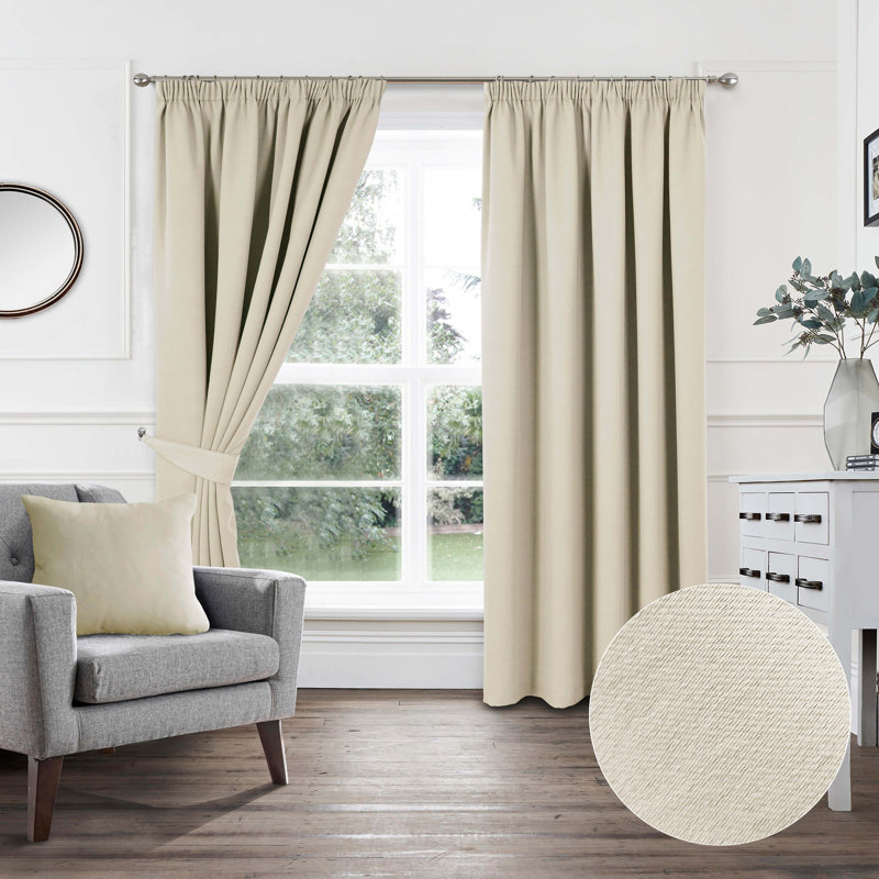 Khaidyn Pencil Pleat Room Darkening Curtain, Natural, 229 W x 229 D cm