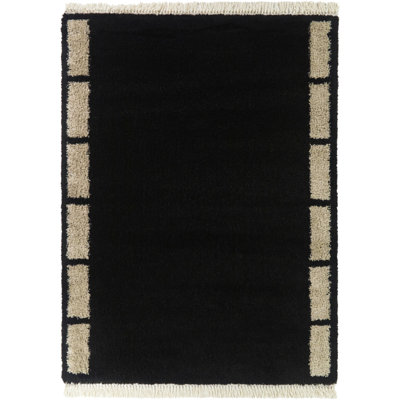Rosado Black/Beige Geometric Border Area Rug