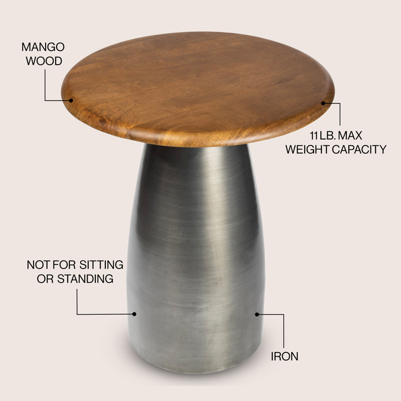 Table d'appoint 18 po Otto, Plateau en bois de miel / base en nickel oxydé