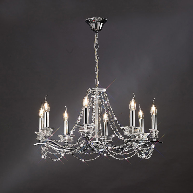 Valley 8 - Light Candle Style Chandelier, Polished Chrome