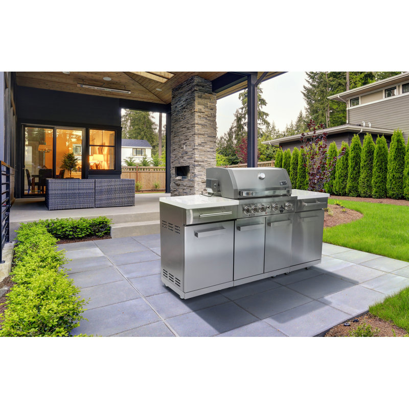 Mont Alpi 5-burner 63000 Btu Stainless Steel Compact Outdoor Kitchen Island Barbecue Gas Grill