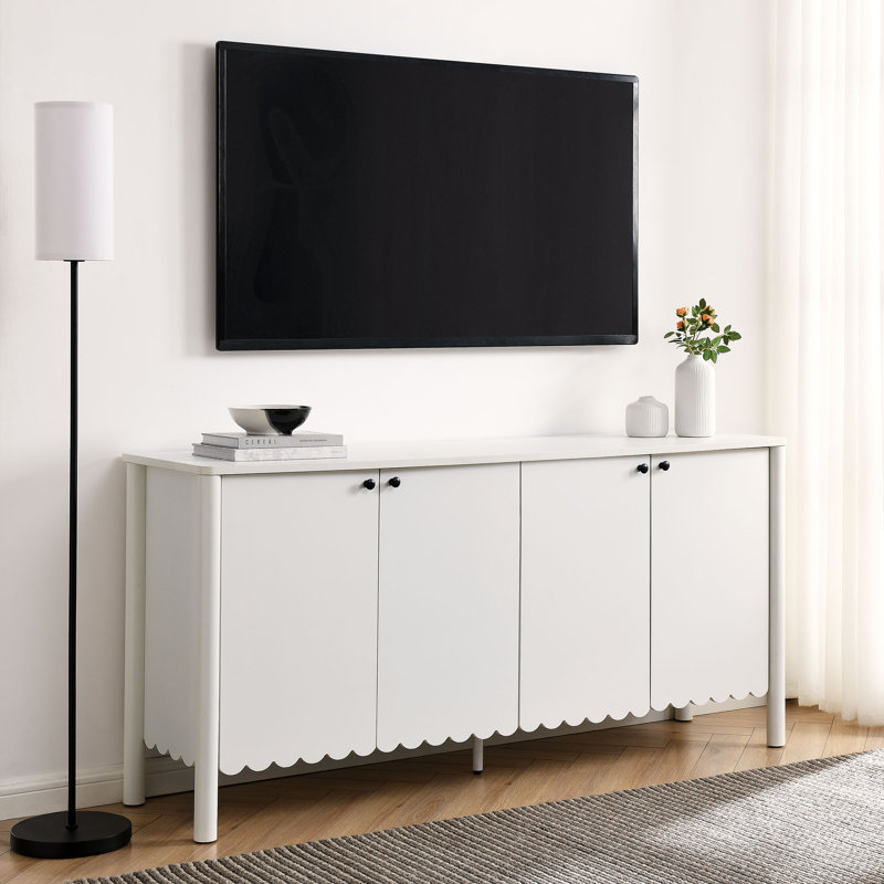 Buffet blanc festonné 4 portes Emmeline, Blanc