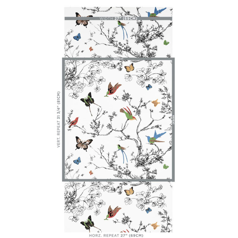 Birds & Butterflies Wallpaper, Multi on White