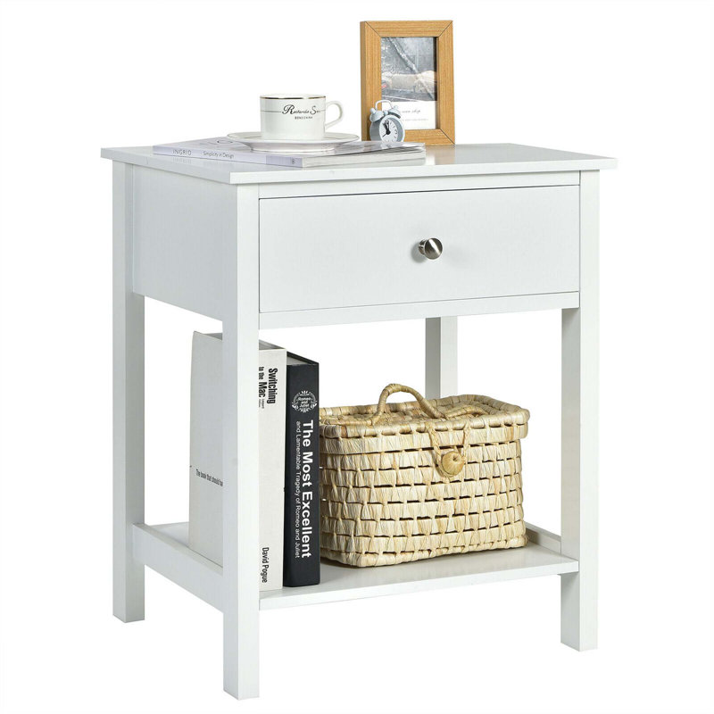 Table de chevet avec table de chevet et tablette de rangement, Blanc