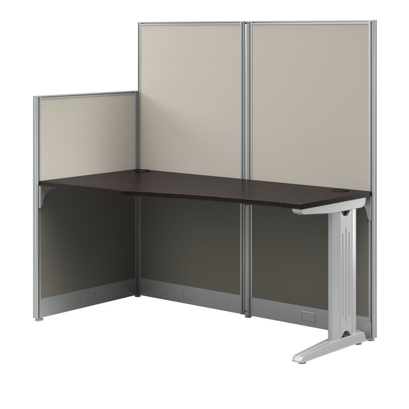 Office In An Hour L-Shaped 1 Person Cubicle with Cable Management, Mocha Cherry