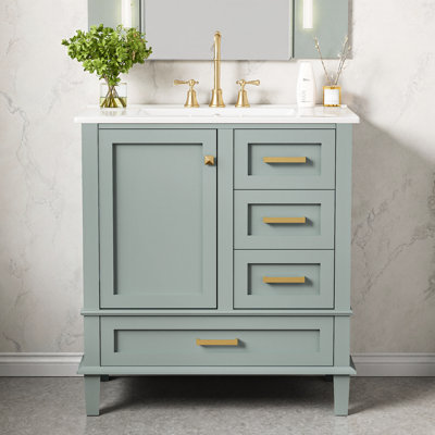 Meuble-lavabo moderne 30 po vert sauge avec lavabo en céramique, portes à fermeture douce et 3 tiroirs