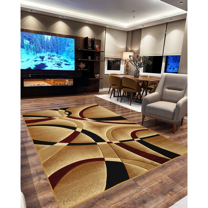 Mccampbell Abstract Area Rug, Rectangle 10' x 13', Beige/Burgundy