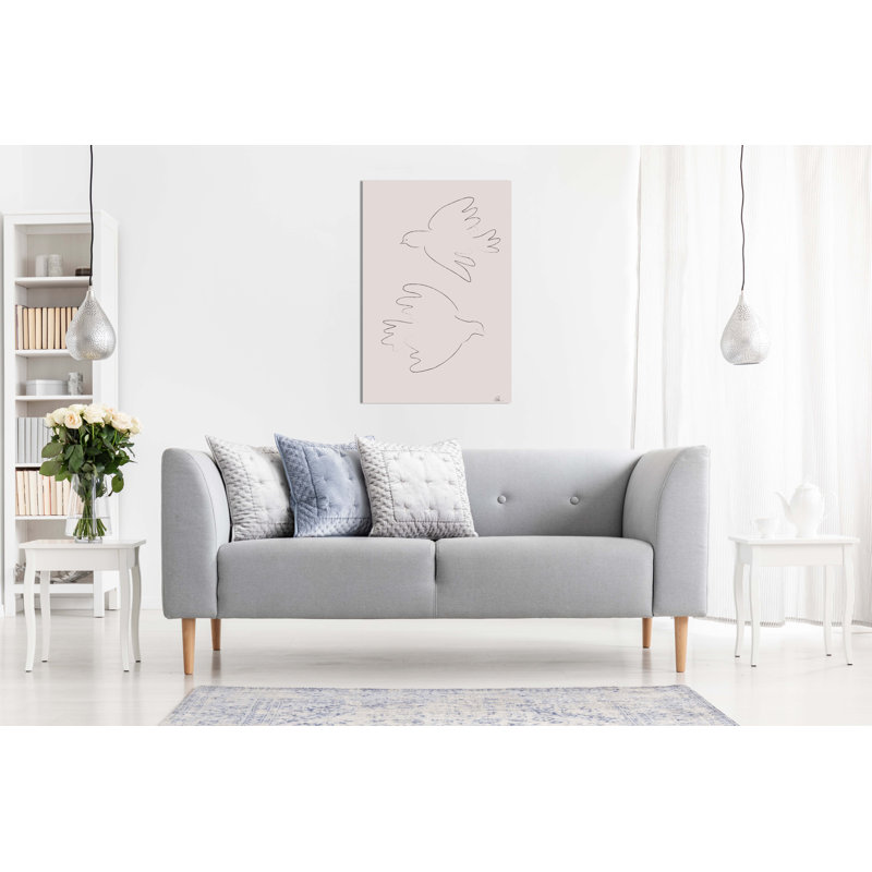 Doves Line Art In Beige Background - Wrapped Canvas Painting, 61cm H x 41cm W