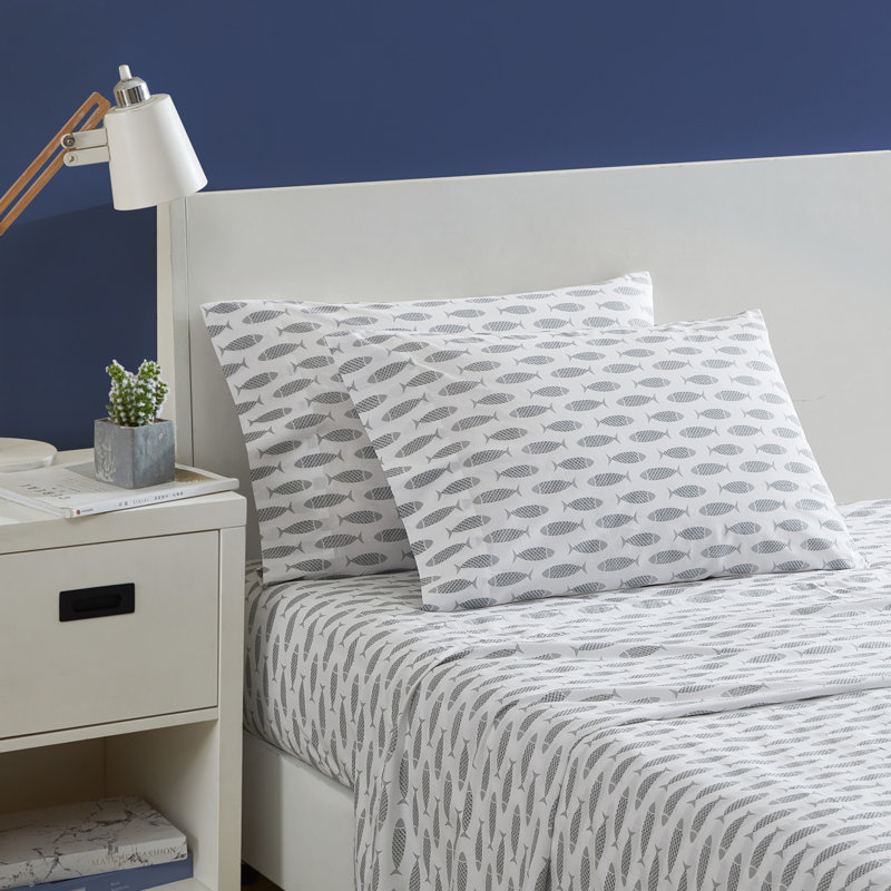 Bradford 200 Thread Count Breathable Cotton Percale Sheet Set, Twin XL Sheet Set with 1 Pillowcase, Windtale Boat Navy
