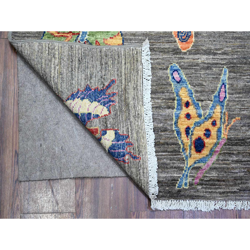 Tapis oriental rectangulaire gris en laine noué à la main 7 pi 8 po x 9 pi 7 po - MOA10288278