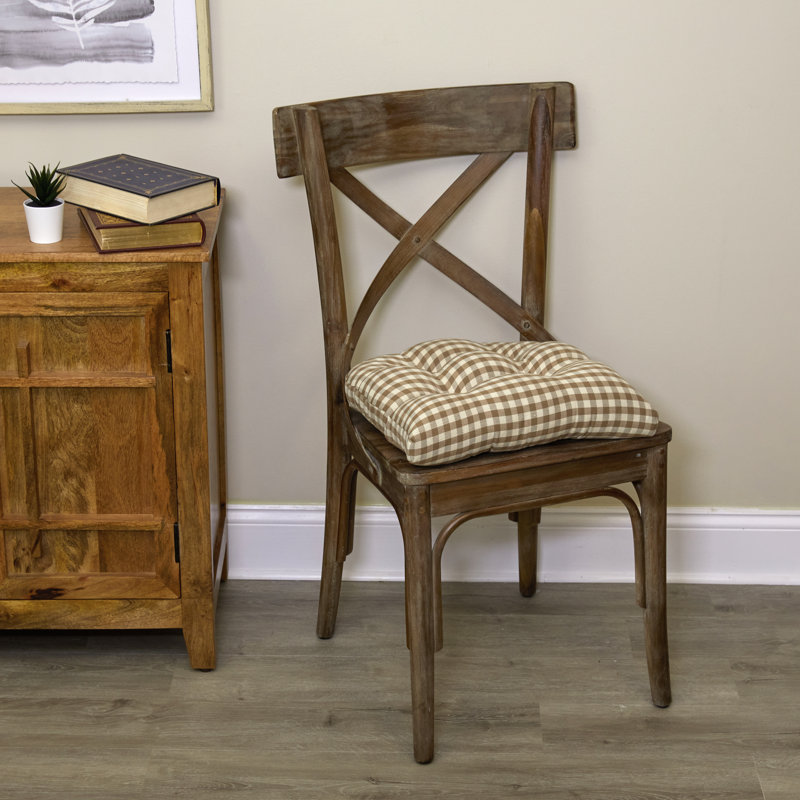 Outdoor 3'' Dining Chair Seat Cushion, Gingham Natural