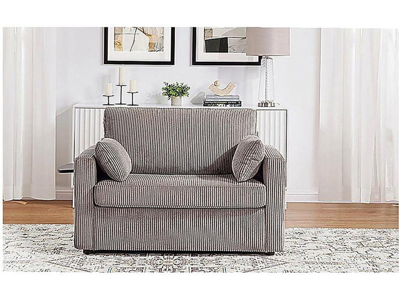 Canapé-lit simple 47,2 po Canapé-lit avec matelas pliable, table d'appoint pliable, pochette de rangement latérale et deux ports USB pour le salon, gris-brun