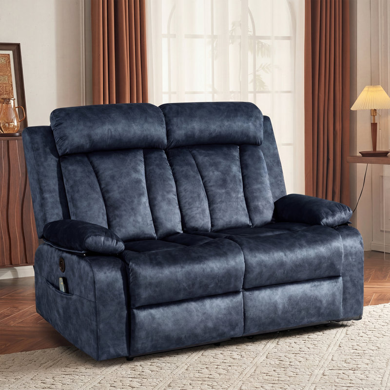 59.9'' Velvet Pillow Top Arm Reclining Loveseat, Blue Velvet