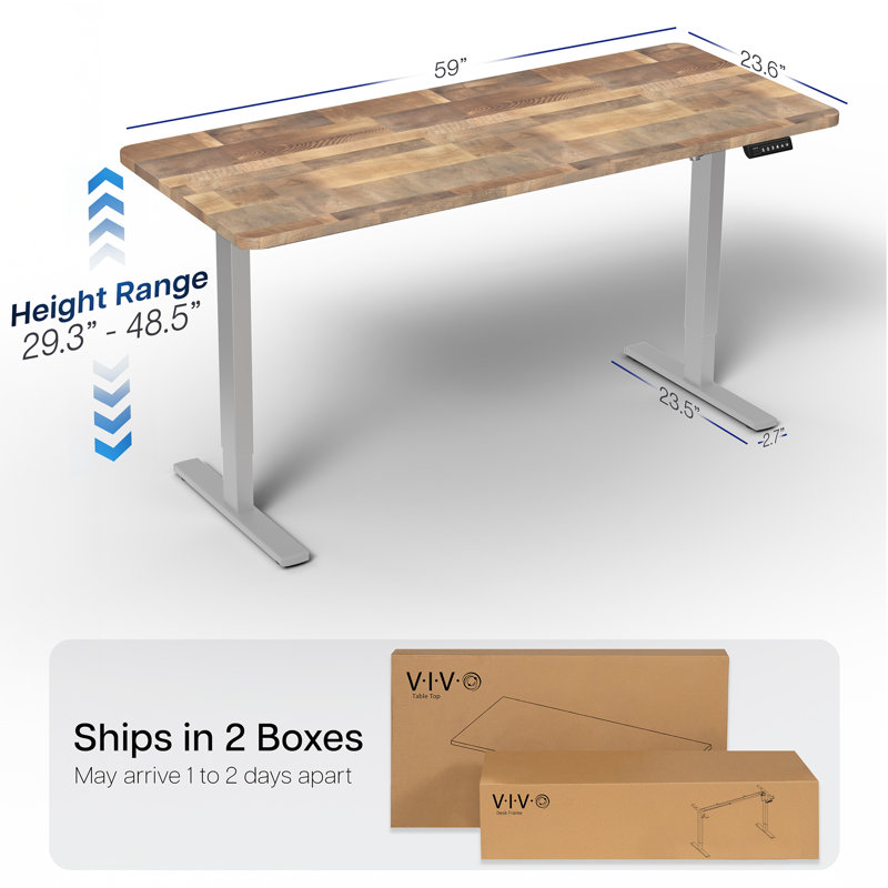 VIVO Single Motor Electric Desk with Push Button Memory Controller, 48.5" H x 60" W x 24" D, Reclaimed Wood/Gray