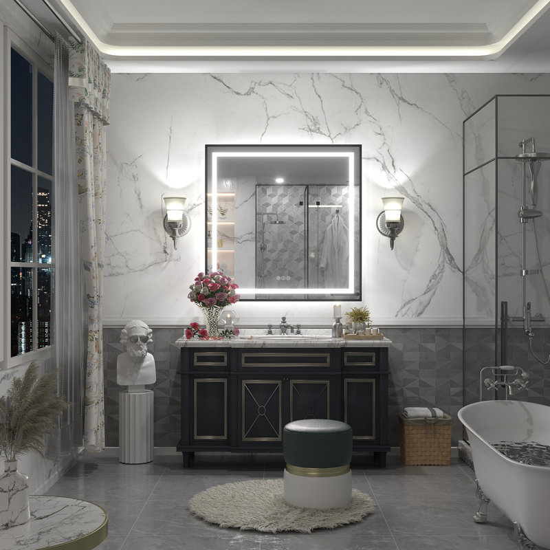 Wayfair Basics® UL Certified Front & Back LED Anti-Fog Tempered Glass Framed Bathroom/Vanity Mirror, 36" x 36"