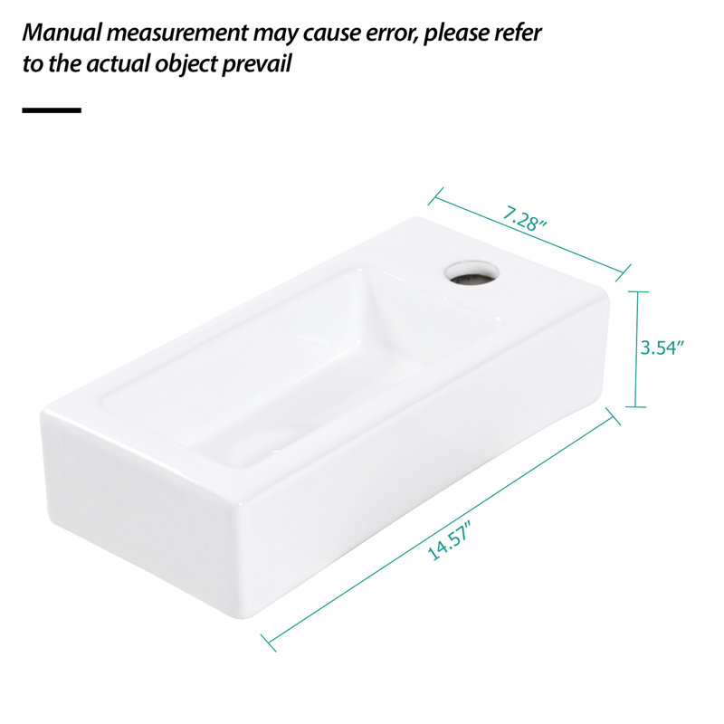 Bathroom Sink Wall Mount Ceramic - 14.93X7.25 Inch, White, Stain , Rectangular, Faucet Hole Supplied Inch Mount,