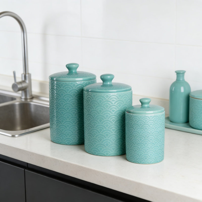 Ensemble de 3 contenants de cuisine en céramique hermétiques avec joints en silicone pour la farine, le sucre, le café, le thé et le garde-manger